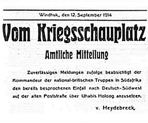 Zeitungsmeldung 1914 aus Windhoek