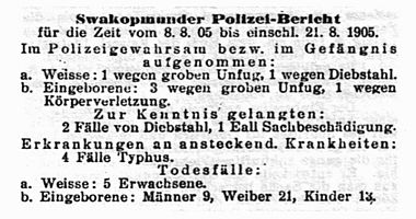Polizeibericht Swakopmund 1905
